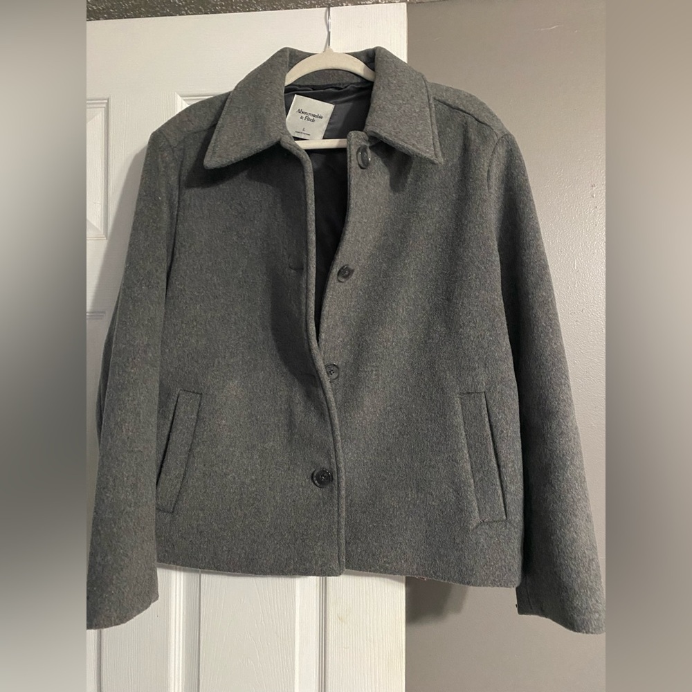Abercrombie & Fitch Gray Wool Blend Button Jacket